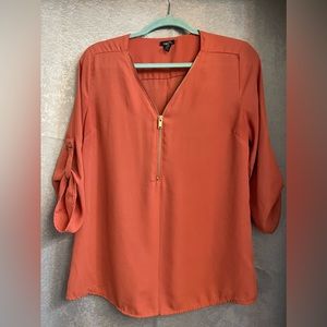 Coral blouse with zipper, size M